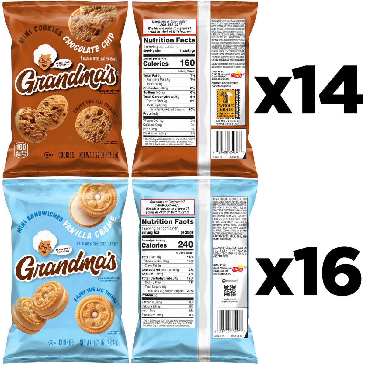 Grandma's Cookies Mini Cookies Variety Pack – 30 Single-Serve Bags