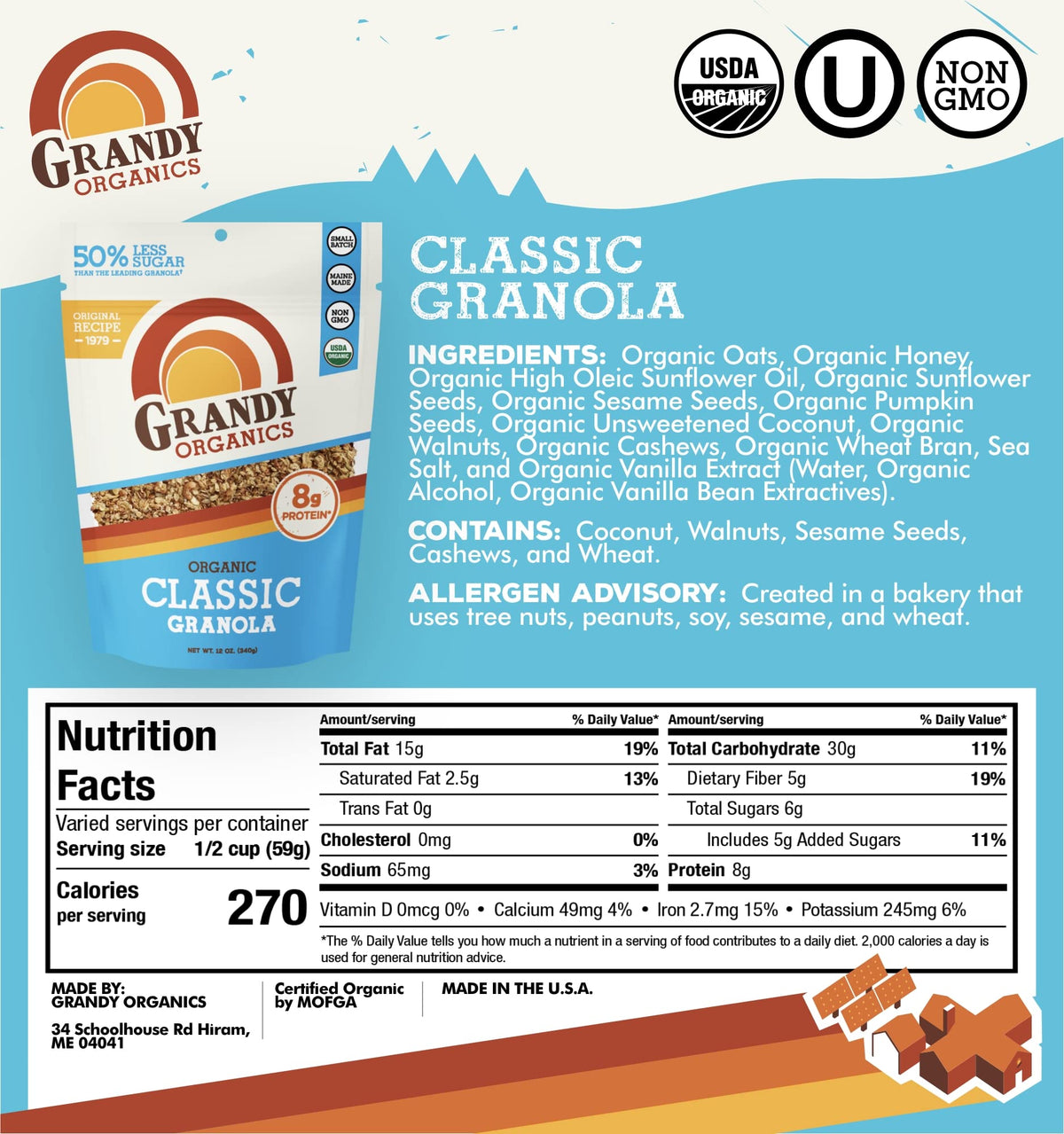 Grandy Organics 10lb Bulk Organic Granola – Classic Oats, Seeds & Nuts