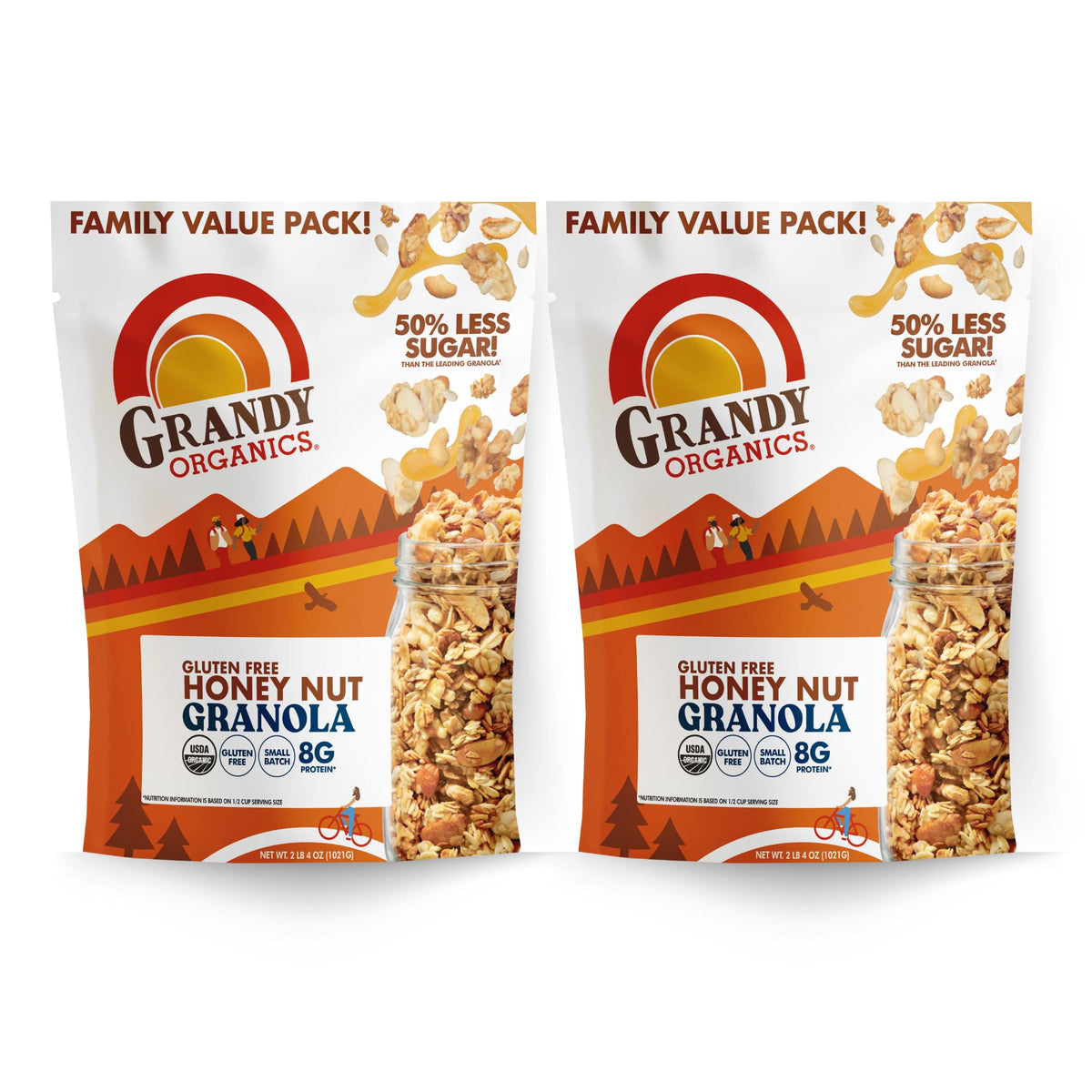 Grandy Organics Honey Nut Gluten Free Granola – Organic, Low Sugar, Non-GMO, 2lb Bulk Pack