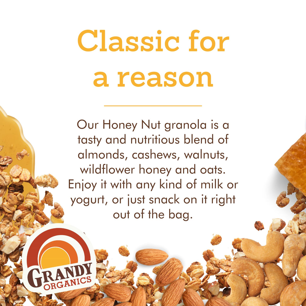 Grandy Organics Honey Nut Gluten Free Granola – Organic, Low Sugar, Non-GMO, 2lb Bulk Pack