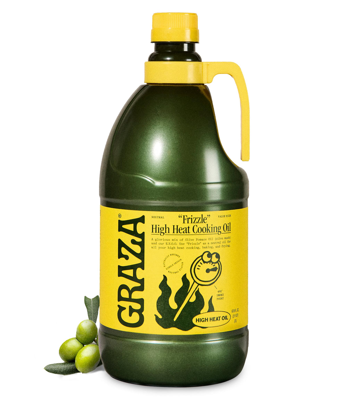 Graza Frizzle High Heat Olive Oil | 490 F Smoke Point, Neutral Flavor, 2L Squeeze Bottle
