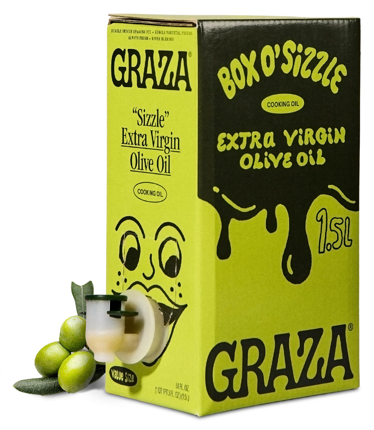 Graza Sizzle Extra Virgin Olive Oil — Peak Harvest High Polyphenol EVOO (51 Fl Oz) | Single Origin Spain
