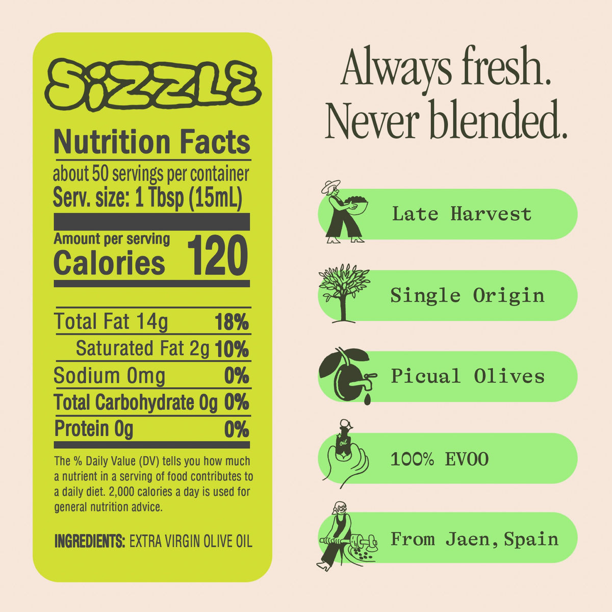 Graza Sizzle Extra Virgin Olive Oil — Peak Harvest High Polyphenol EVOO (51 Fl Oz) | Single Origin Spain