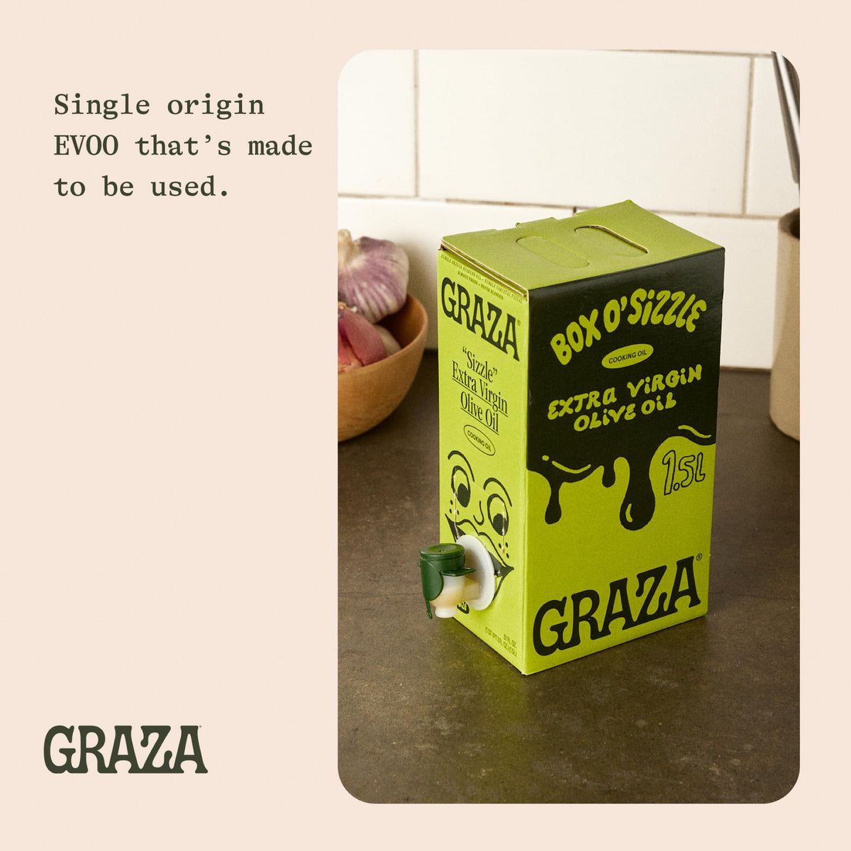 Graza Sizzle Extra Virgin Olive Oil — Peak Harvest High Polyphenol EVOO (51 Fl Oz) | Single Origin Spain