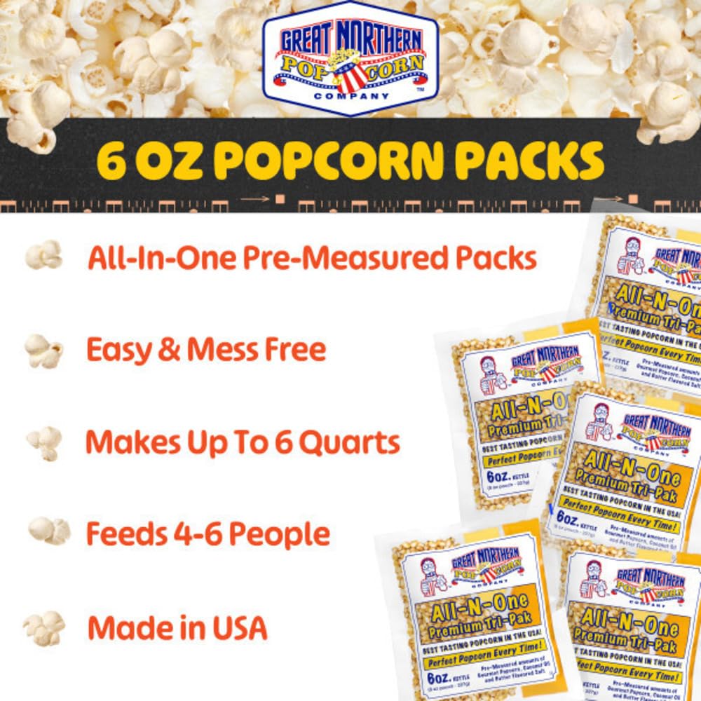 Great Northern Popcorn 6oz Popcorn Packets – All-in-One Kernels, Oil & Salt (24 Pack)