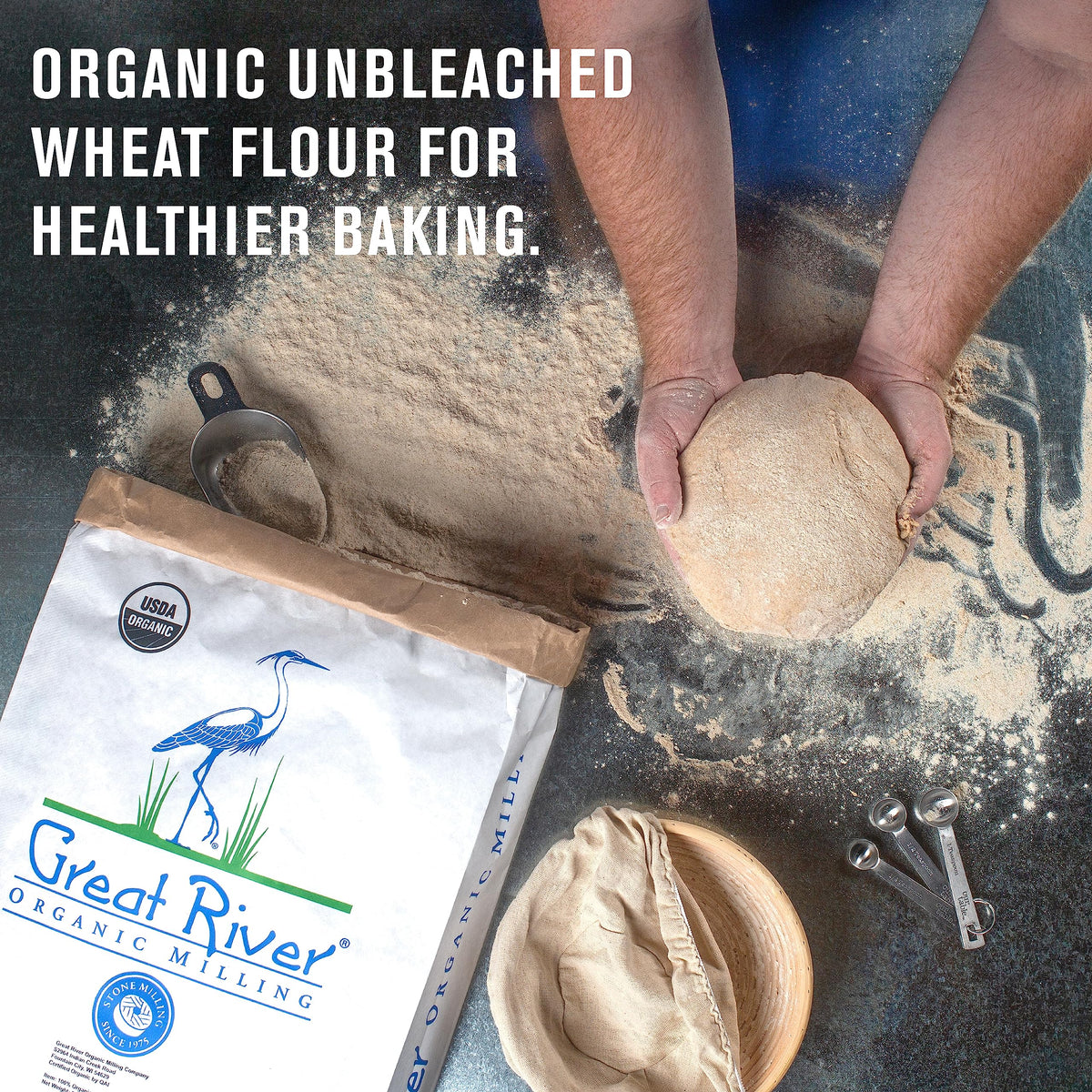 Great River Milling Organic Unbleached Wheat Bread Flour | 25 lb Bulk, Kosher, Non-GMO