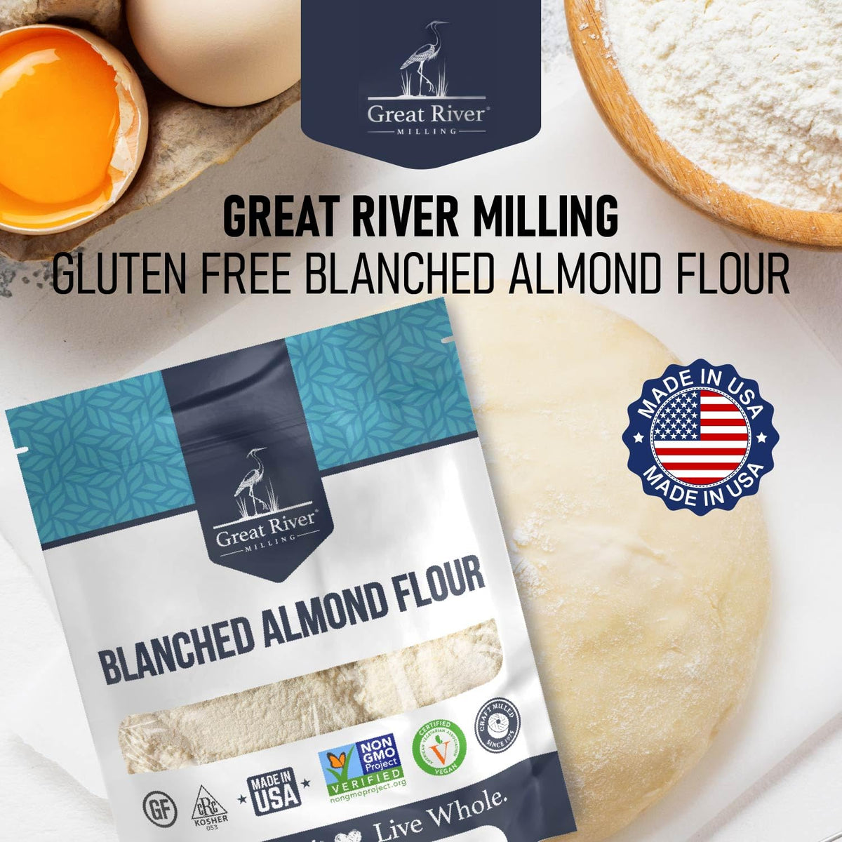 Great River Milling Blanched Almond Flour | Gluten-Free, Low-Carb Baking Flour — 4 lb