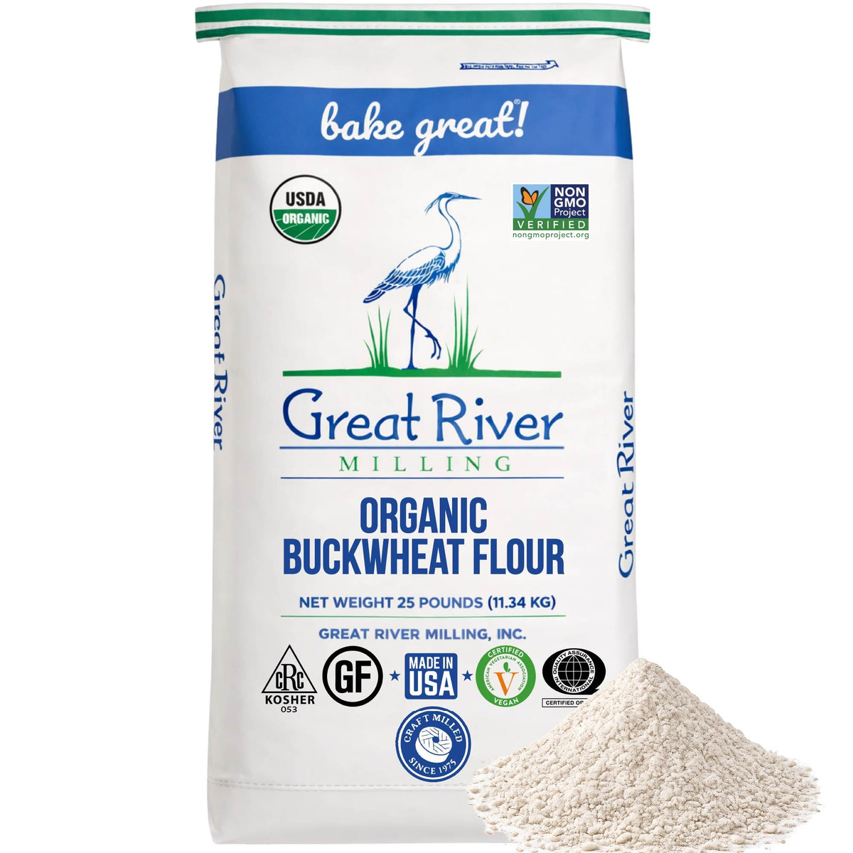 Great River Organic Buckwheat Flour – Gluten Free, Non-GMO, Kosher (25 lb)