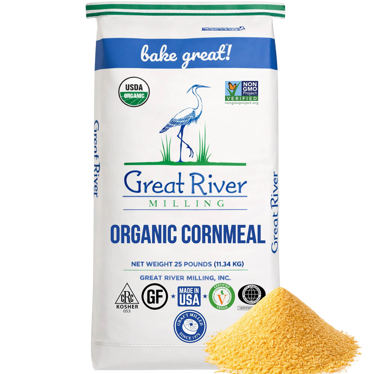 Great River Milling Organic Gluten Free Medium Grind Cornmeal | 25 Lb | Kosher, Non-GMO