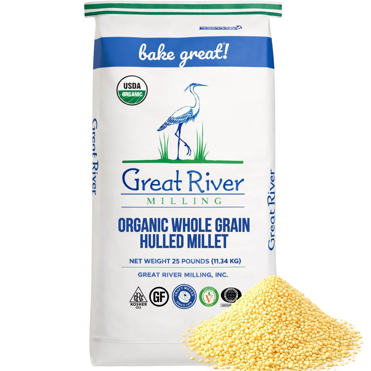 Great River Milling Organic Hulled Millet | Gluten-Free, High-Fiber Ancient Grain | 25 lb Pack