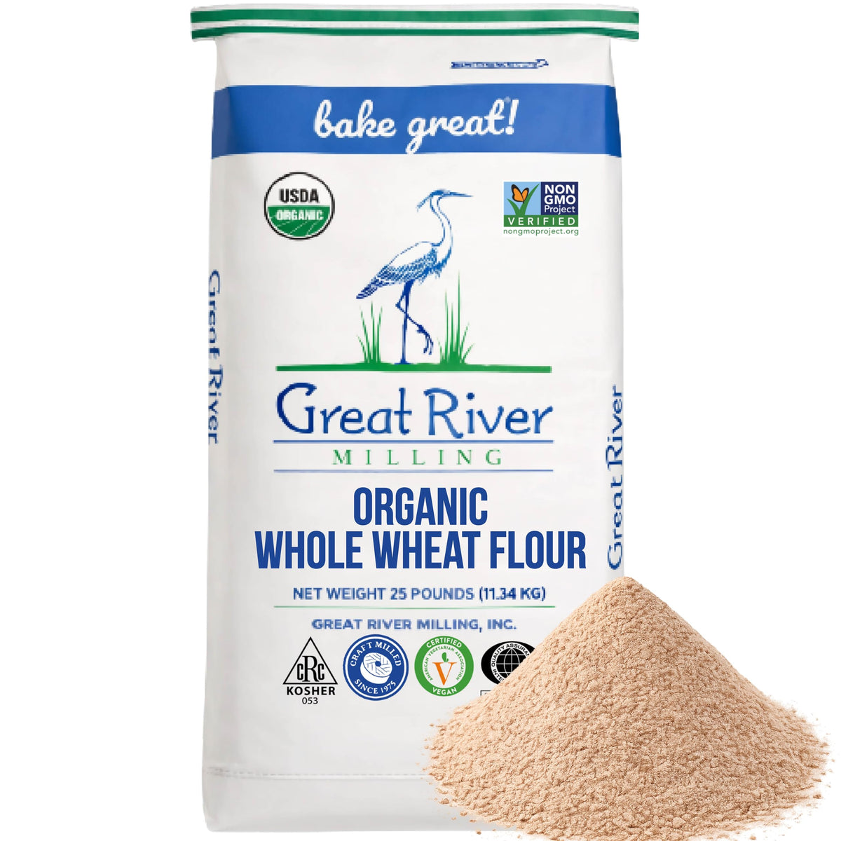 Great River Milling Organic Whole Wheat Flour | Unbleached & Unbromated | 25 lb