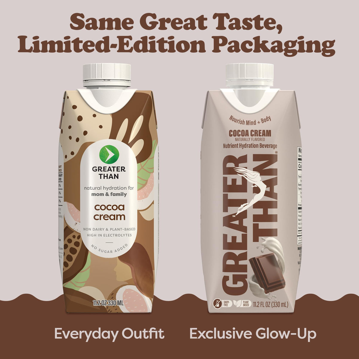 Greater Than Nutrient Hydration Beverage – Plant-Based Electrolyte Drink (Cocoa Cream), 12 Pack