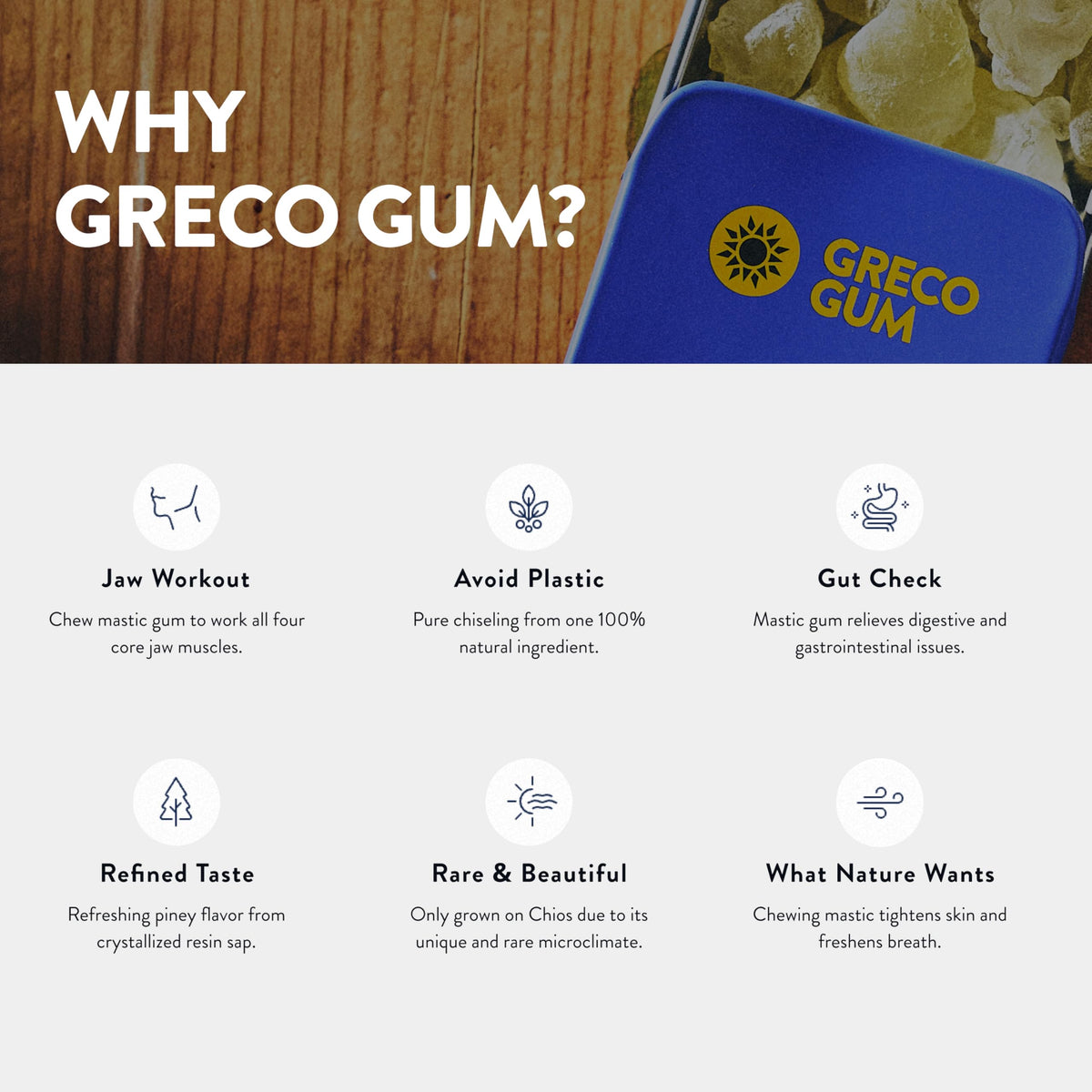 Greco Gum Mastic Gum Nuggets – Large Pieces, Piney Chios Mastiha in Travel Tin