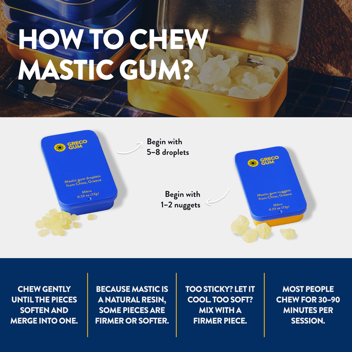 Greco Gum Mastic Gum Nuggets – Large Pieces, Piney Chios Mastiha in Travel Tin