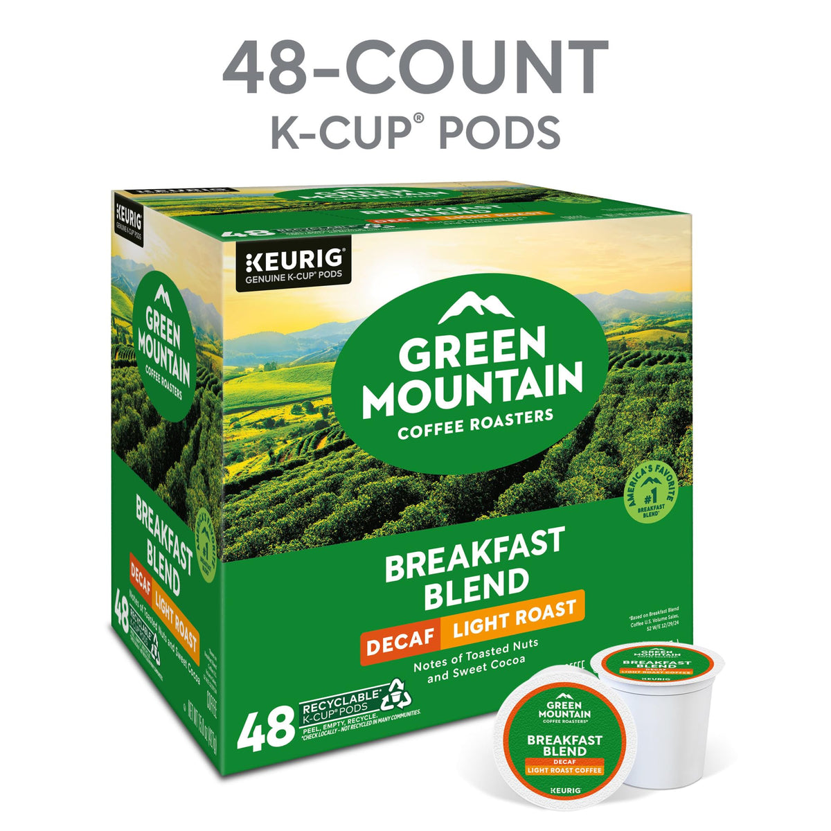 Green Mountain Coffee Roasters Decaf Breakfast Blend – 48 K-Cup Pods