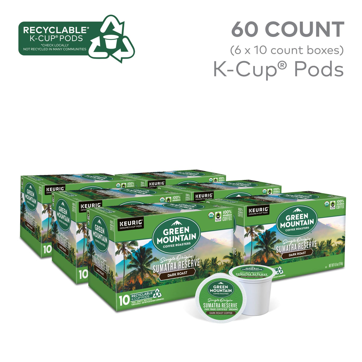 Green Mountain Coffee Roasters Sumatra Reserve, 60ct K-Cup Pods — Single Origin Dark Roast