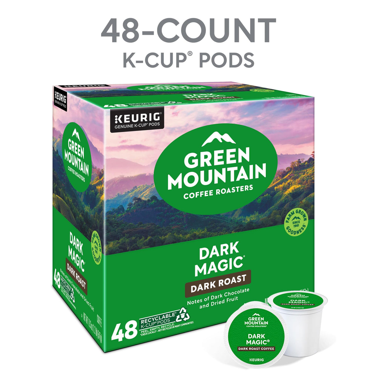 Green Mountain Coffee Roasters Dark Magic K-Cup Pods, Dark Roast, 48 Count (2x24)