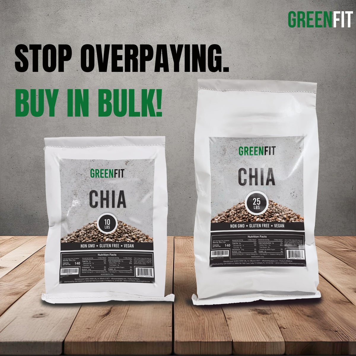 Greenfit Premium Bulk Chia (5Lbs) | A+ Grade, Non-GMO, Gluten-Free, Vegan