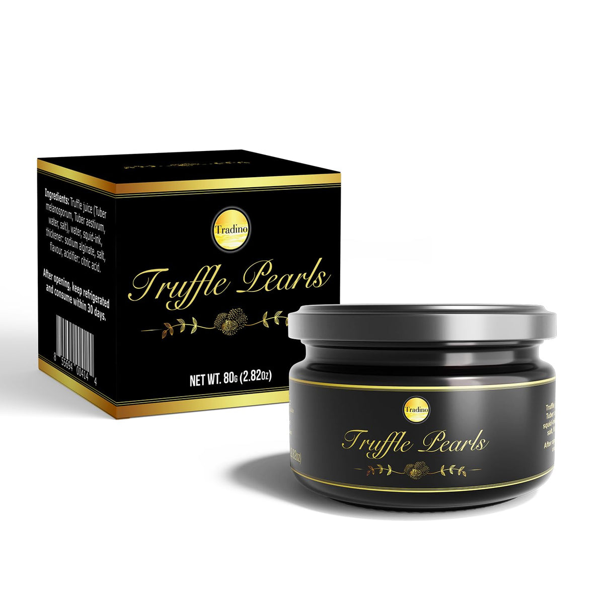 Greenfit Tradino Premium Black Truffle Pearls – Luxury Finishing Pearls from Spain | Gourmet Gift Jar 2.82 oz