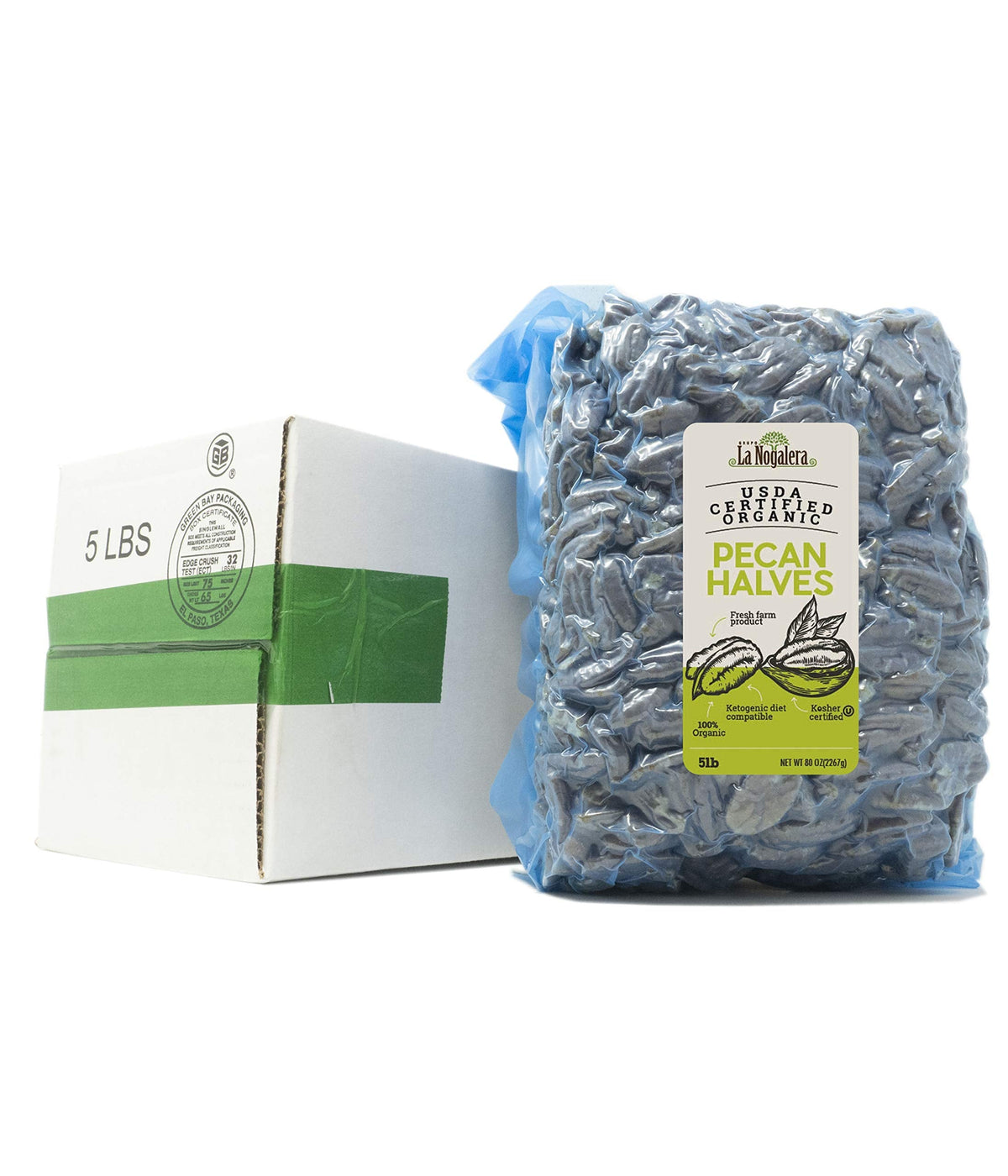 Grupo La Nogalera Organic Pecans – 5 lb Vacuum-Sealed Halves | USDA Organic, Non-GMO, Kosher & Halal