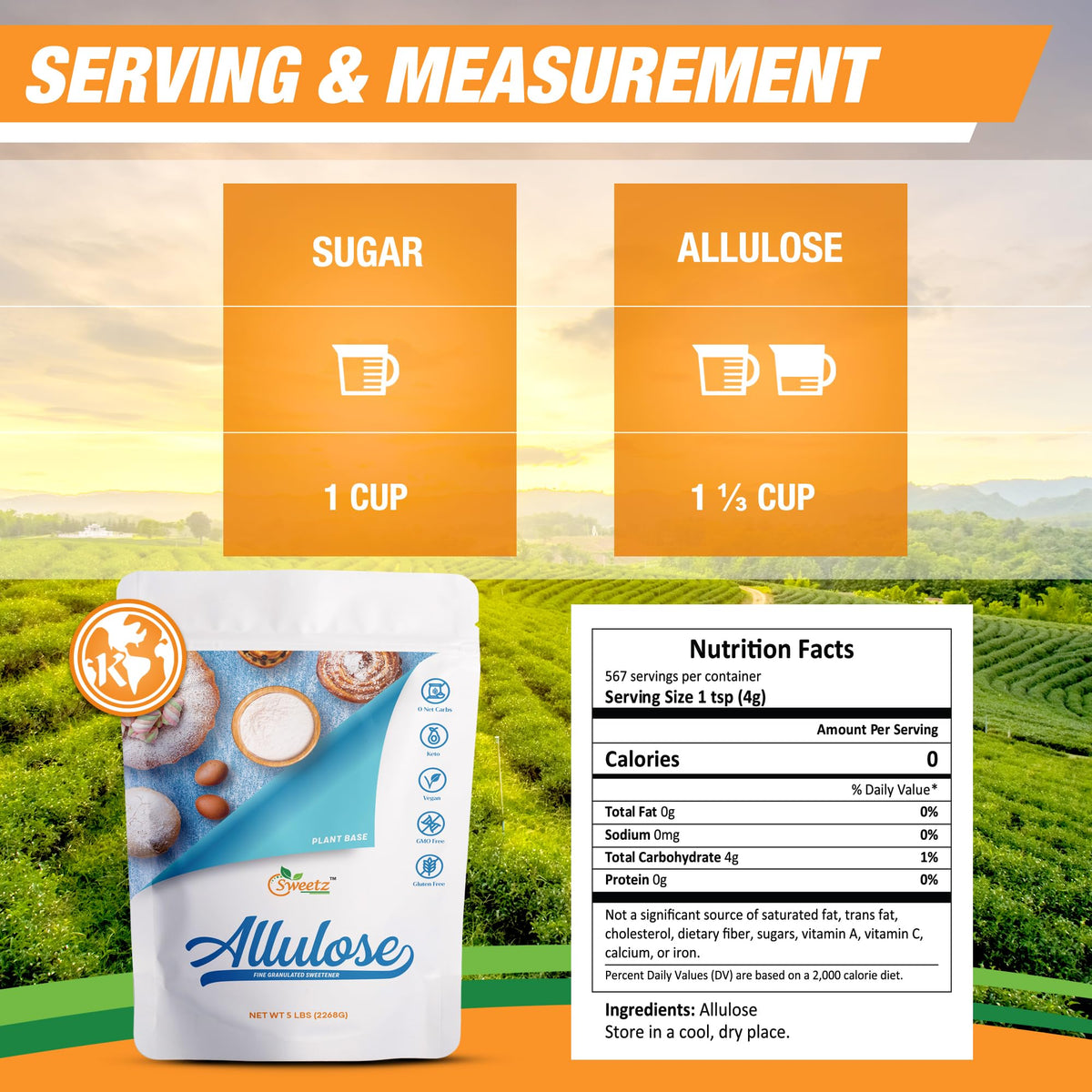 G-Sweetz Allulose All Purpose Sweetener — Zero Calorie, Keto-Friendly, 5-LB Bag