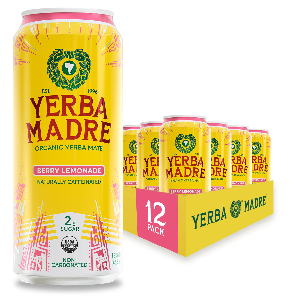 Guayaki Yerba Madre Berry Lemonade Yerba Mate – Low Sugar, 150 mg Caffeine, 12-Pack