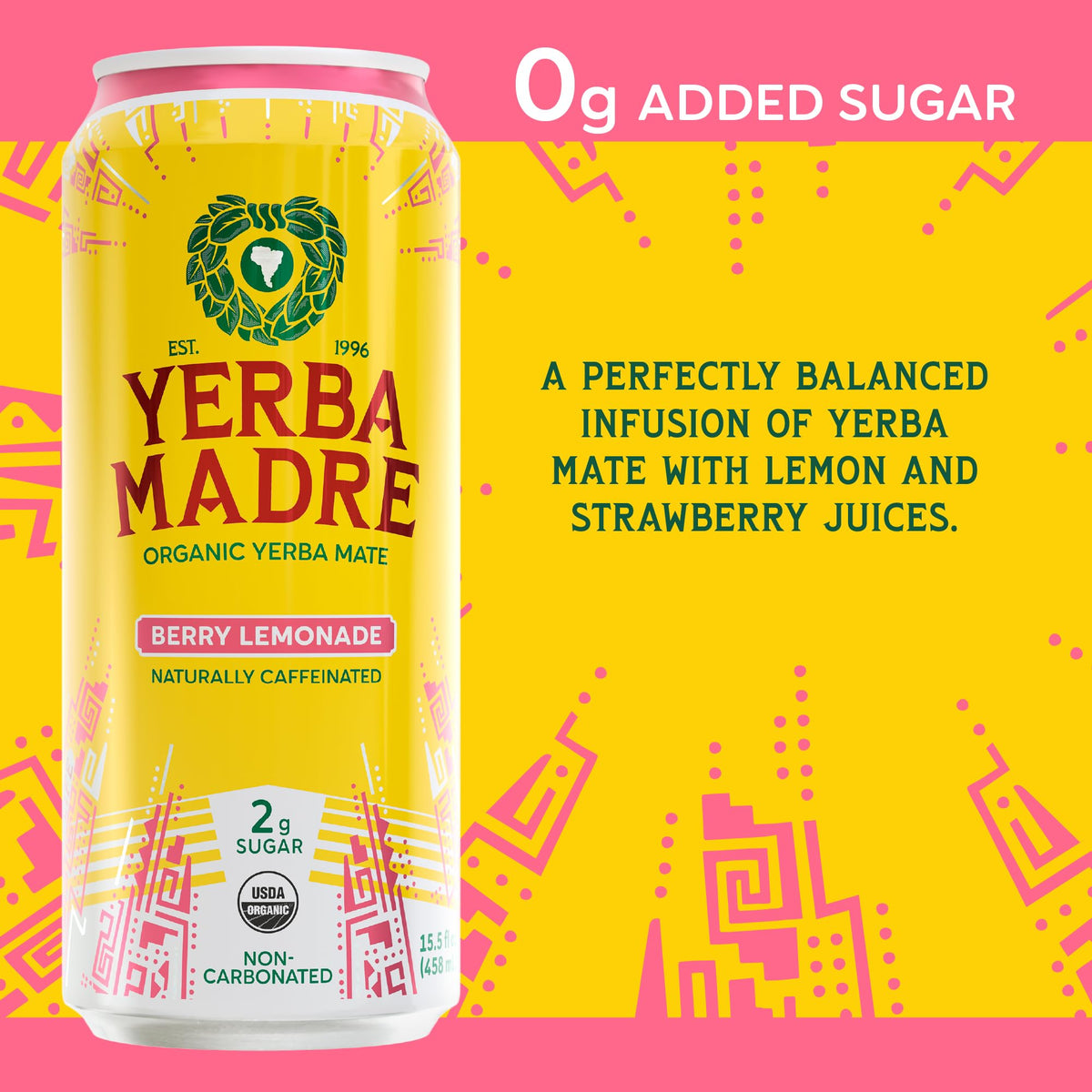 Guayaki Yerba Madre Berry Lemonade Yerba Mate – Low Sugar, 150 mg Caffeine, 12-Pack