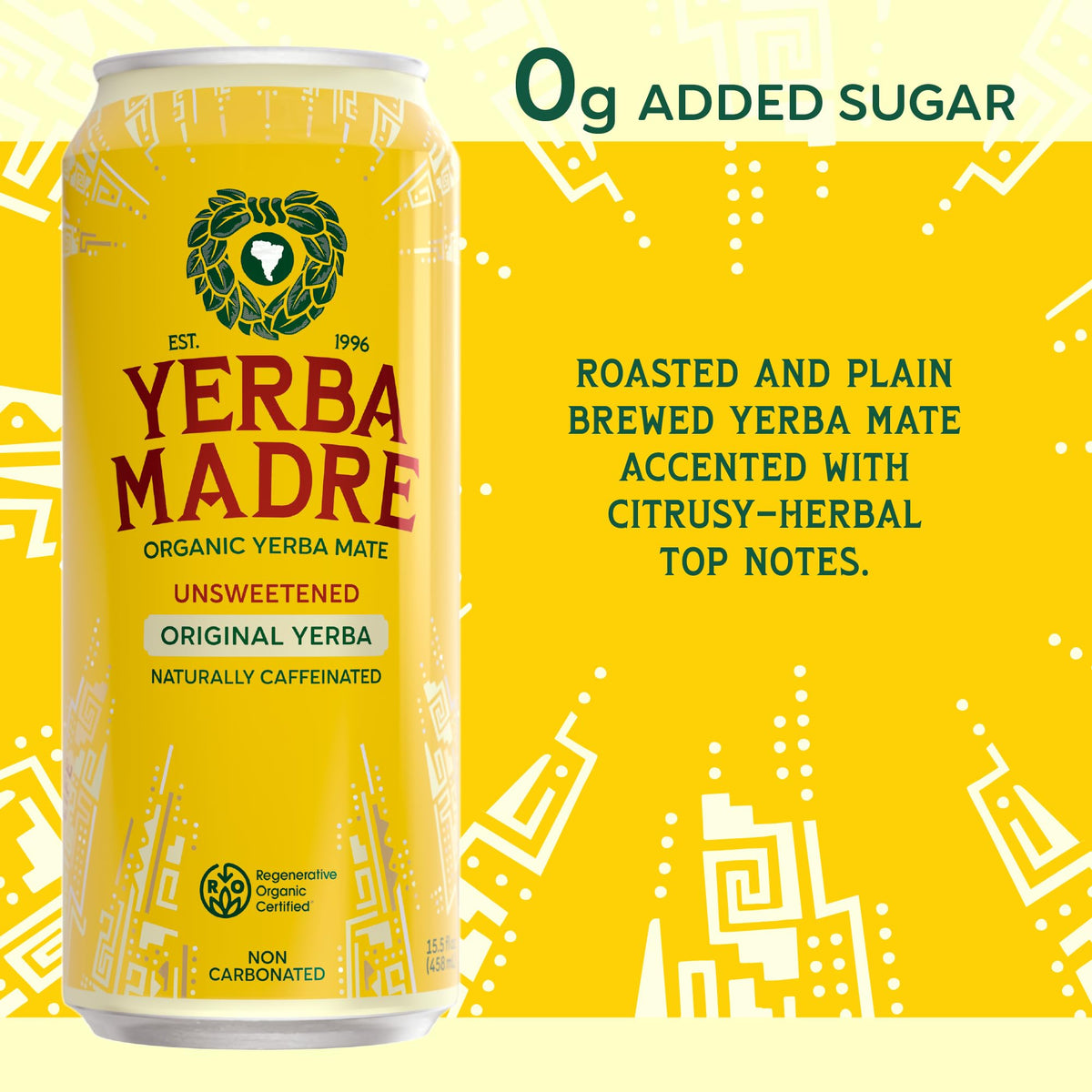 Guayaki Yerba Madre Organic Yerba Mate — Smooth Energy, 150mg Caffeine, Unsweetened Original (15.5oz, Pack of 12)