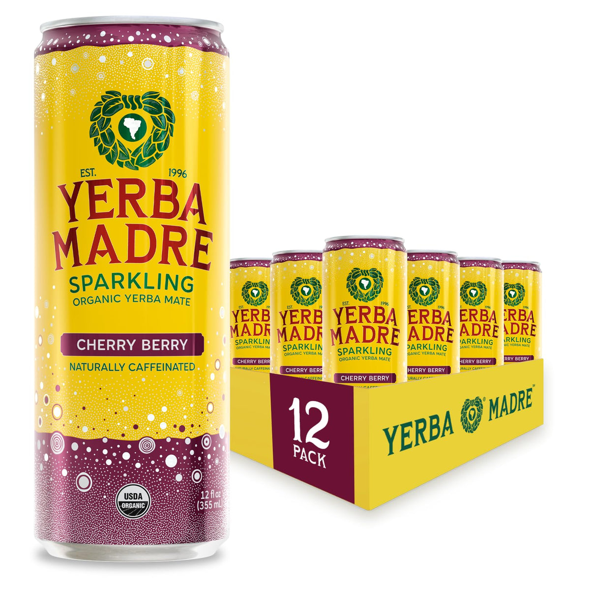 Guayaki Yerba Madre Organic Sparkling Yerba Mate Cherry Berry – 12 Pack, 115 mg Caffeine