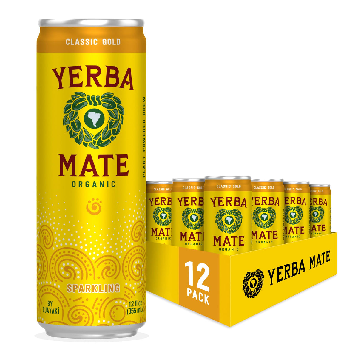 Guayaki Yerba Madre Classic Gold Sparkling Yerba Mate – 80 mg Caffeine, 12-Pack