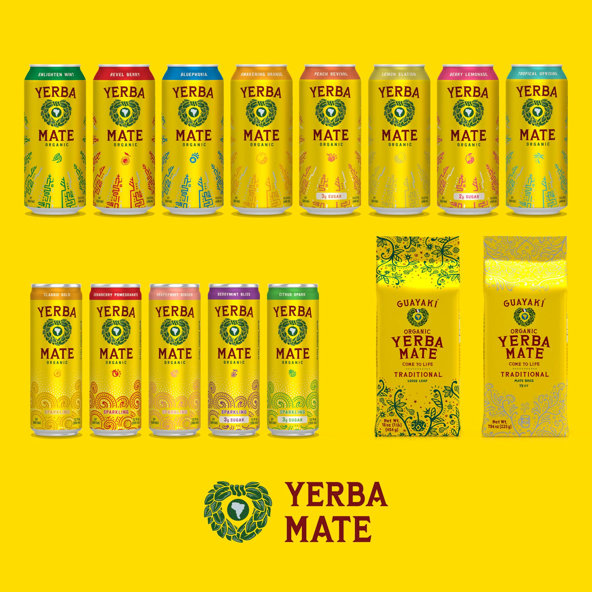 Guayaki Yerba Madre Classic Gold Sparkling Yerba Mate – 80 mg Caffeine, 12-Pack