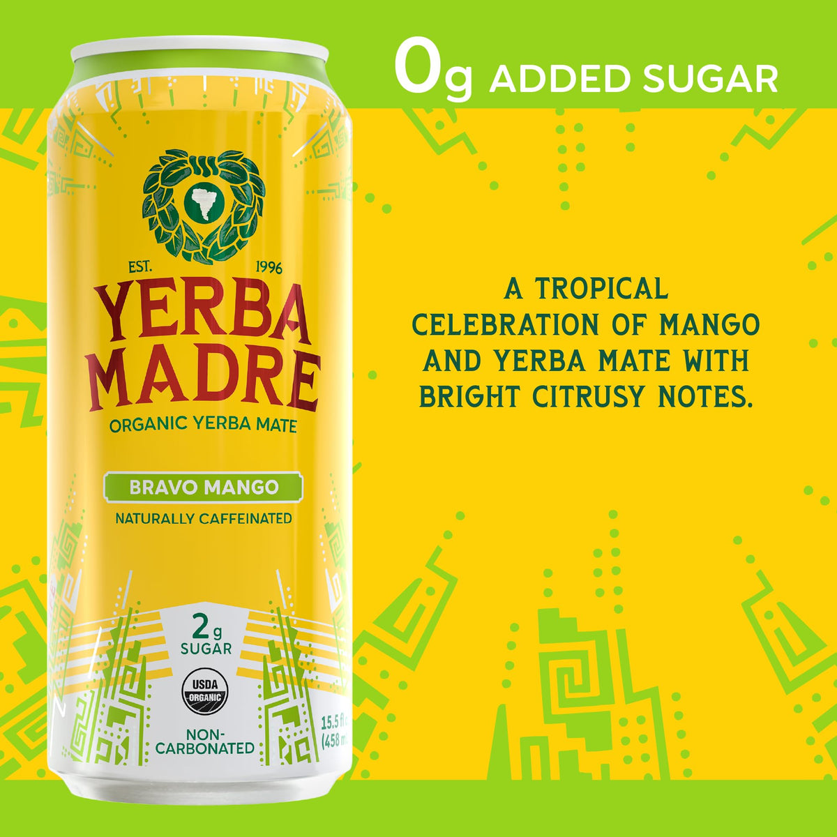 Guayaki Yerba Madre Organic Yerba Mate — Lower-Sugar Pack, 150mg Caffeine, 12 x 15.5oz Cans