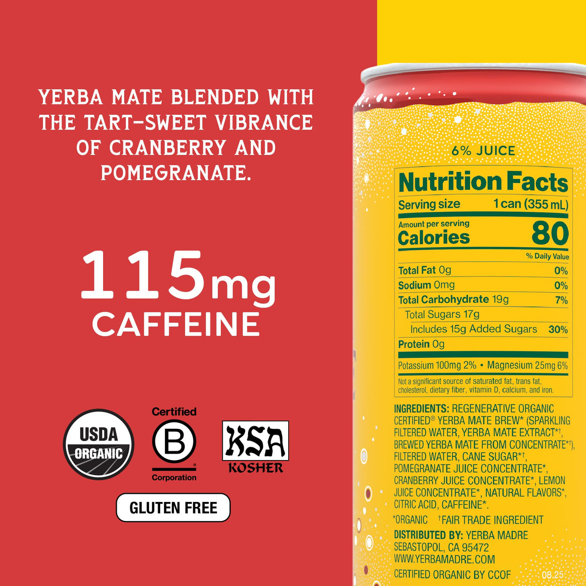 Guayaki Yerba Madre Organic Sparkling Yerba Mate Cranberry Pom – 12 Pack