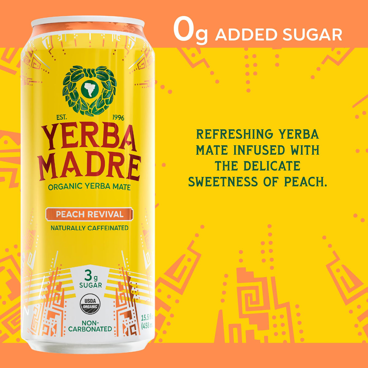 Guayaki Yerba Madre Organic Yerba Mate — Lower-Sugar Pack, 150mg Caffeine, 12 x 15.5oz Cans