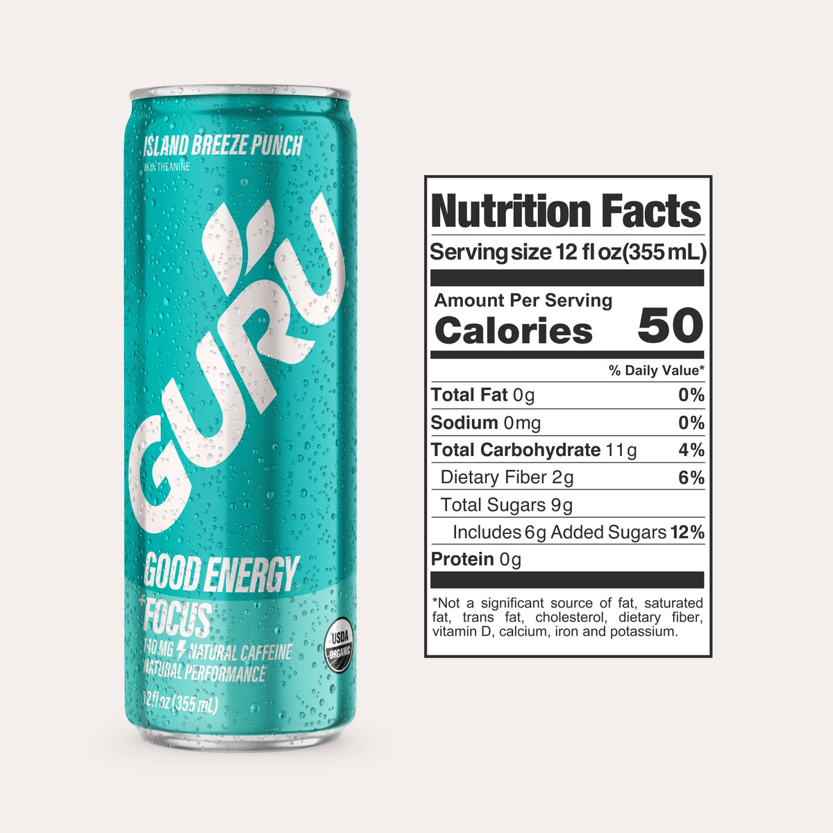 GURU PUNCH Organic Energy Drinks Variety Pack — 140mg Caffeine, Plant Based, 12oz Cans (Pack of 12)