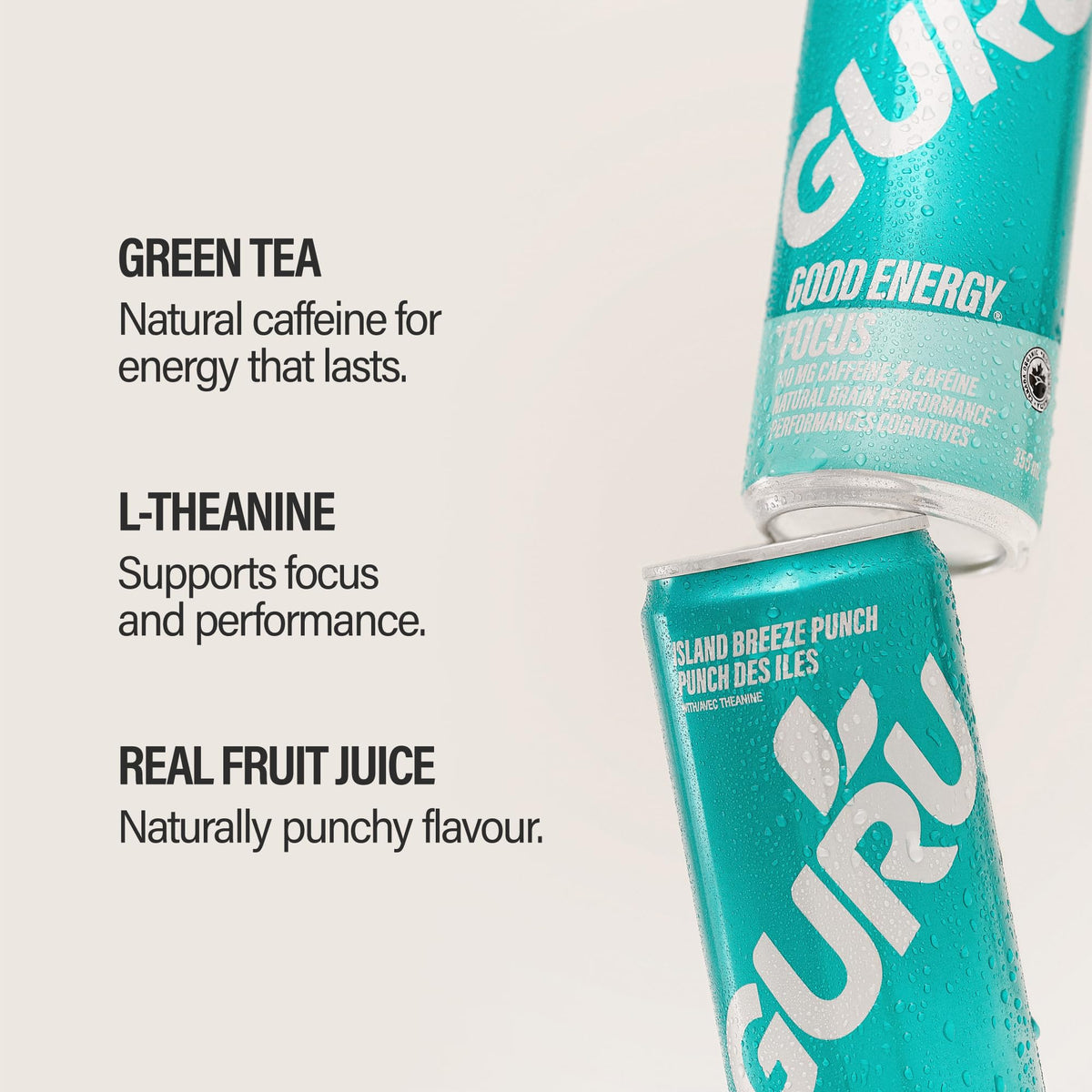 GURU PUNCH Organic Energy Drinks Variety Pack — 140mg Caffeine, Plant Based, 12oz Cans (Pack of 12)