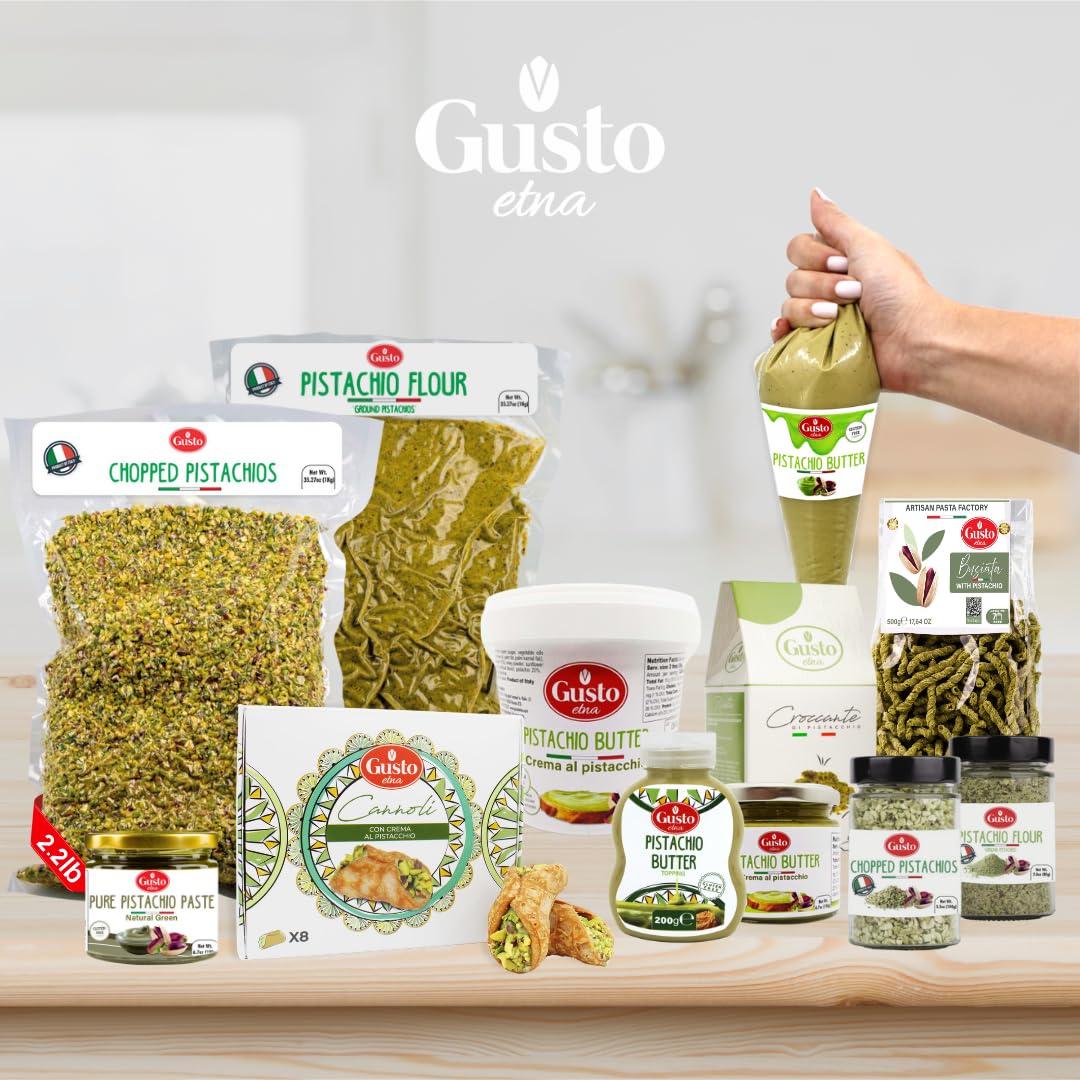 GUSTO ETNA Pistachio Flour – Sicilian Fine Ground Pistachio Flour, Gluten Free, Non-GMO, Vegan, 1 kg (2.2 lb), Product of Bronte, Sicily, Italy