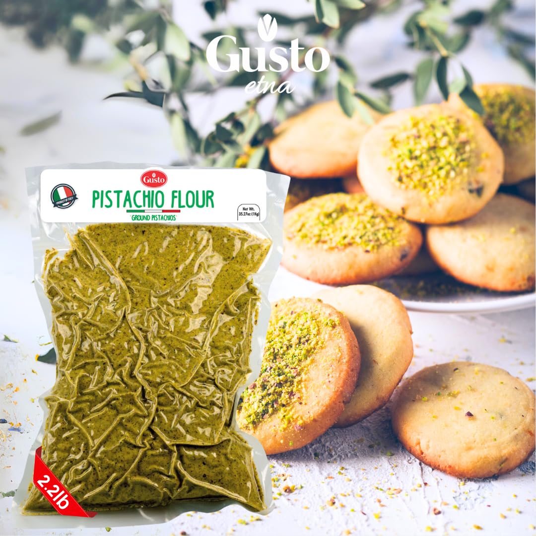 GUSTO ETNA Pistachio Flour – Sicilian Fine Ground Pistachio Flour, Gluten Free, Non-GMO, Vegan, 1 kg (2.2 lb), Product of Bronte, Sicily, Italy
