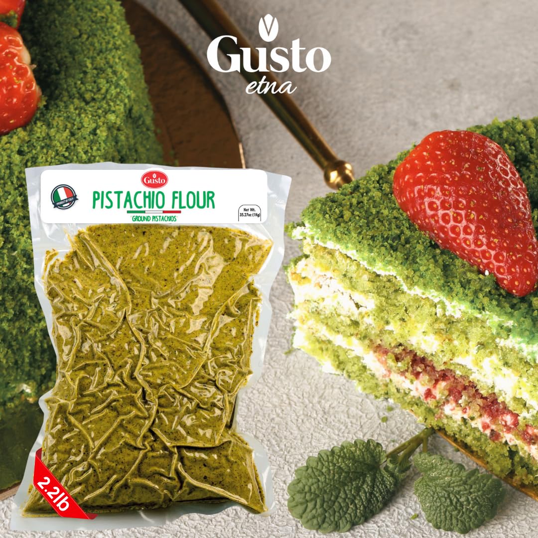 GUSTO ETNA Pistachio Flour – Sicilian Fine Ground Pistachio Flour, Gluten Free, Non-GMO, Vegan, 1 kg (2.2 lb), Product of Bronte, Sicily, Italy