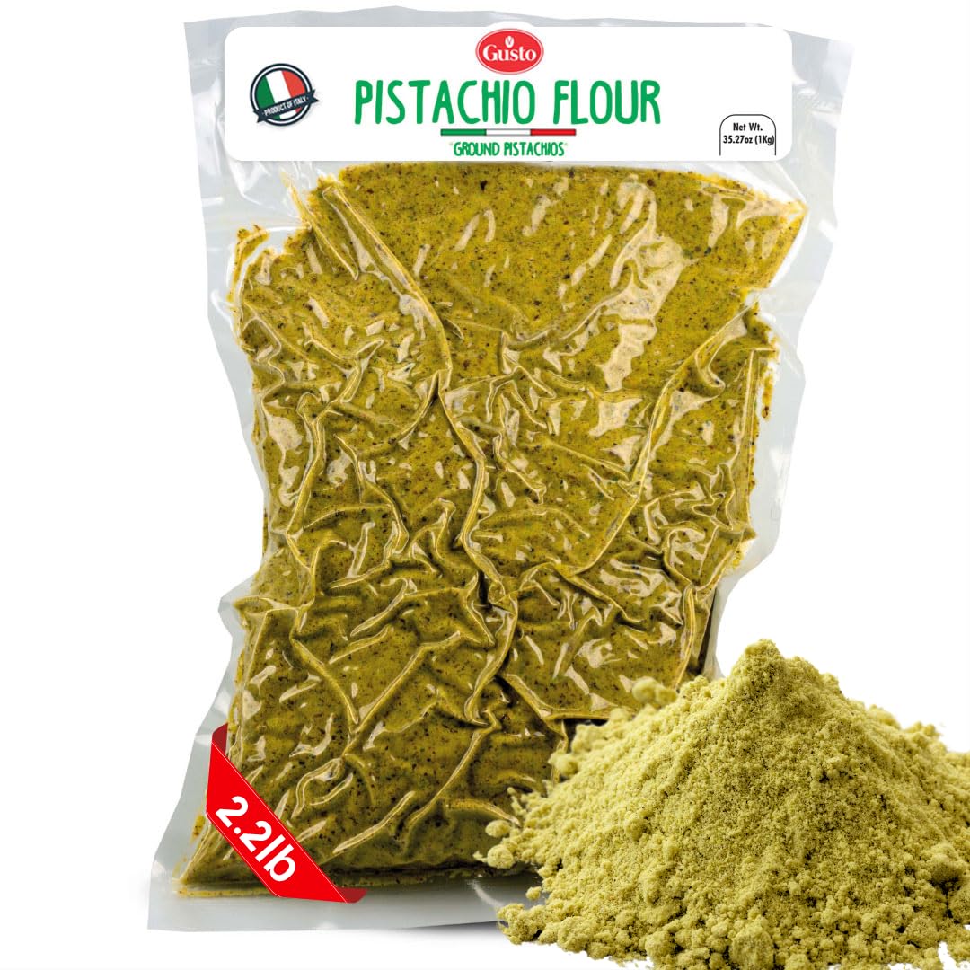 GUSTO ETNA Pistachio Flour – Sicilian Fine Ground Pistachio Flour, Gluten Free, Non-GMO, Vegan, 1 kg (2.2 lb), Product of Bronte, Sicily, Italy
