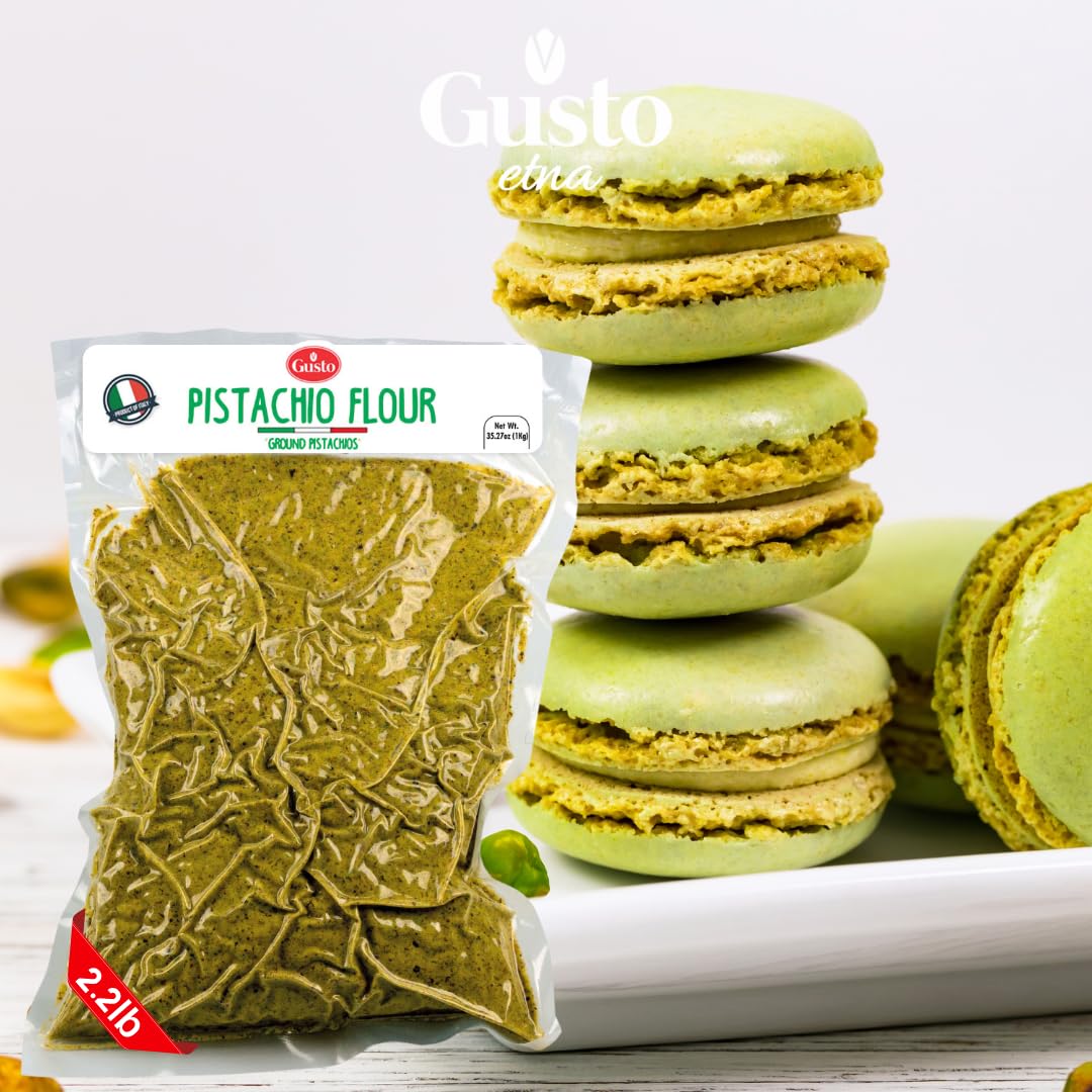 GUSTO ETNA Pistachio Flour – Sicilian Fine Ground Pistachio Flour, Gluten Free, Non-GMO, Vegan, 1 kg (2.2 lb), Product of Bronte, Sicily, Italy
