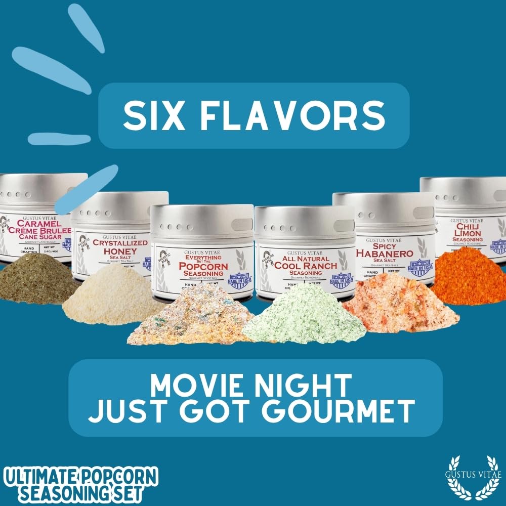 Gustus Vitae Ultimate Popcorn Seasoning Set - Six Gourmet All-Natural Blends | Hand Packed in USA