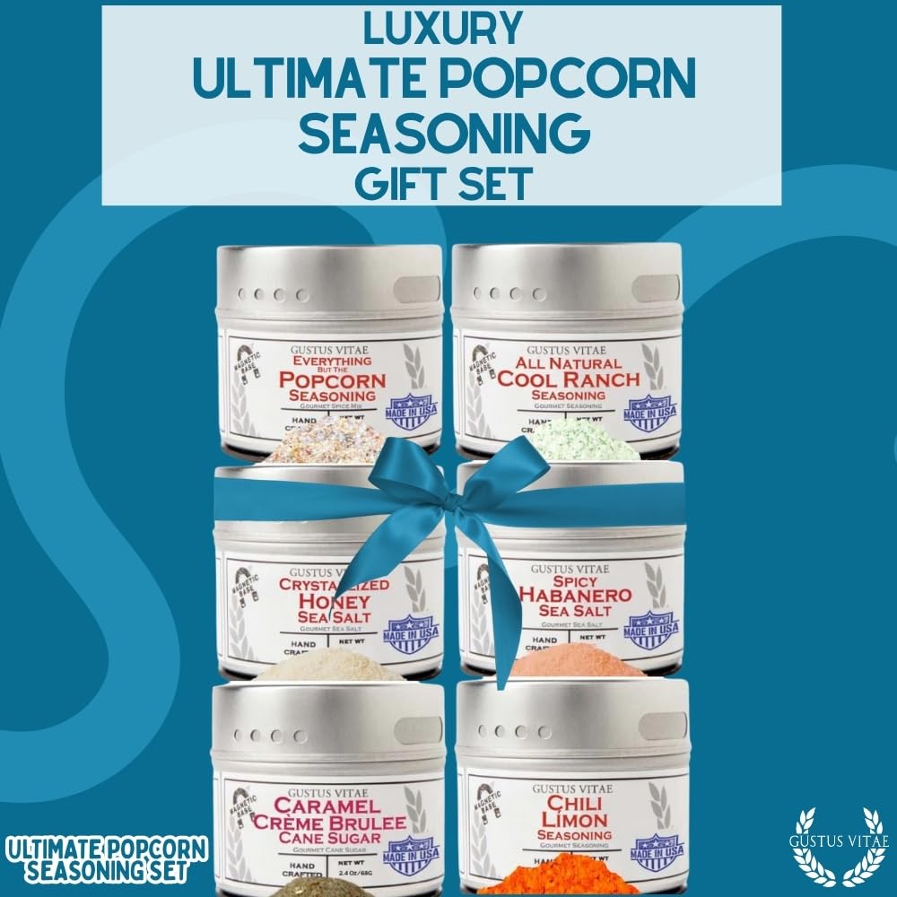 Gustus Vitae Ultimate Popcorn Seasoning Set - Six Gourmet All-Natural Blends | Hand Packed in USA
