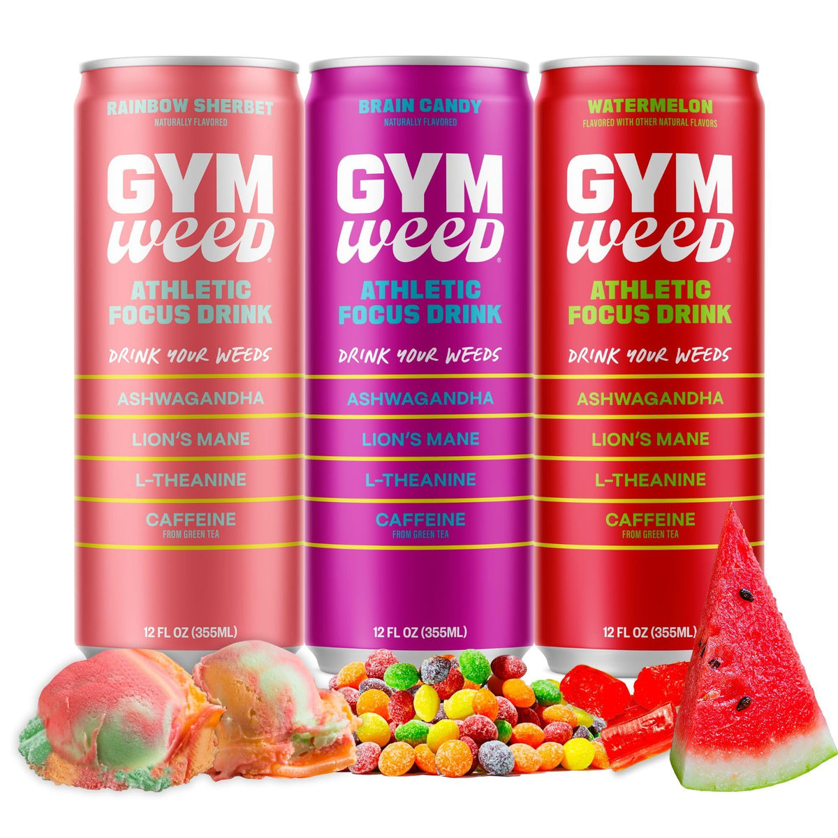 GYM WEED Athletic Focus Drink (12-pack) – KSM-66 Ashwagandha, Lion’s Mane, L-Theanine, Green Tea Caffeine