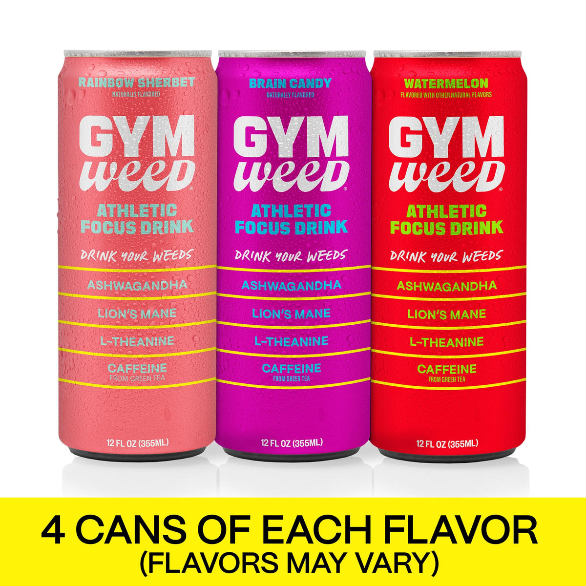 GYM WEED Athletic Focus Drink (12-pack) – KSM-66 Ashwagandha, Lion’s Mane, L-Theanine, Green Tea Caffeine
