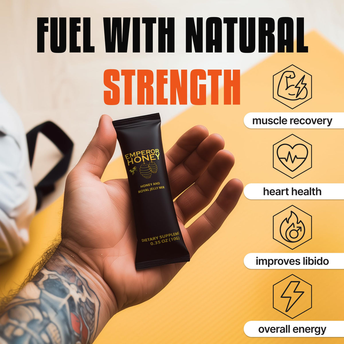 Halal Honey Extra Strength for Men – Raw Organic Honey with Royal Jelly & Bee Pollen | 24 Sachets