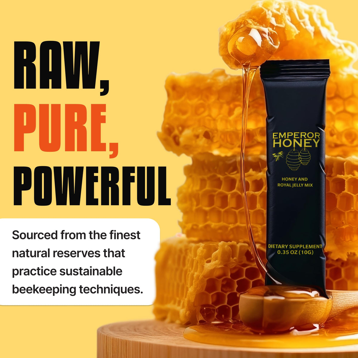 Halal Honey Extra Strength for Men – Raw Organic Honey with Royal Jelly & Bee Pollen | 24 Sachets