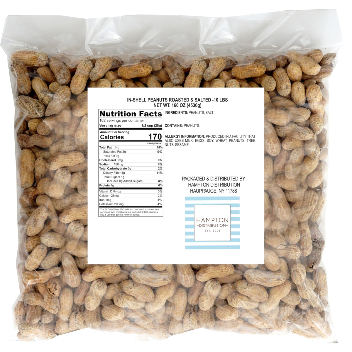 Hampton Distribution Peanuts In Shell – Roasted & Salted, 10 lb Bulk Bag