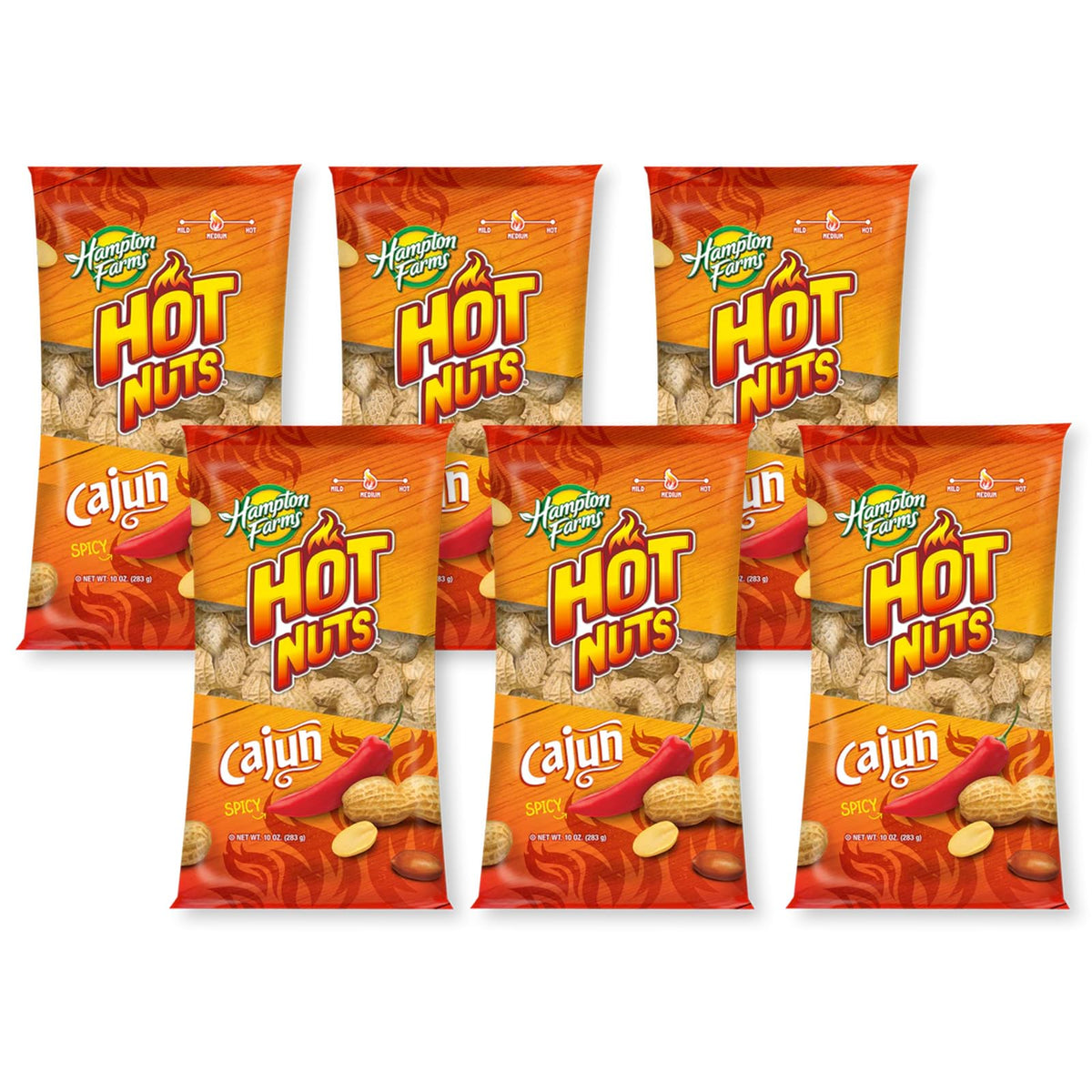 Hampton Farms Fancy Roasted In-Shell Cajun Peanuts – USA Grown, All-Natural – 10 oz Bags (6 Pack)