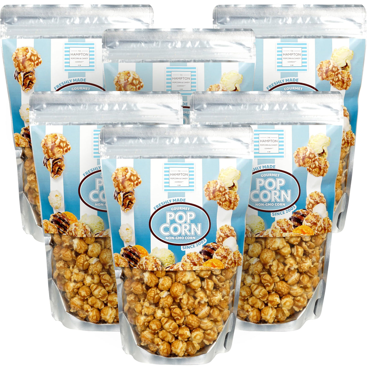 The Hampton Popcorn Company Caramel Popcorn – 9.5 oz Bags (6-Pack), Fresh Gourmet Snack